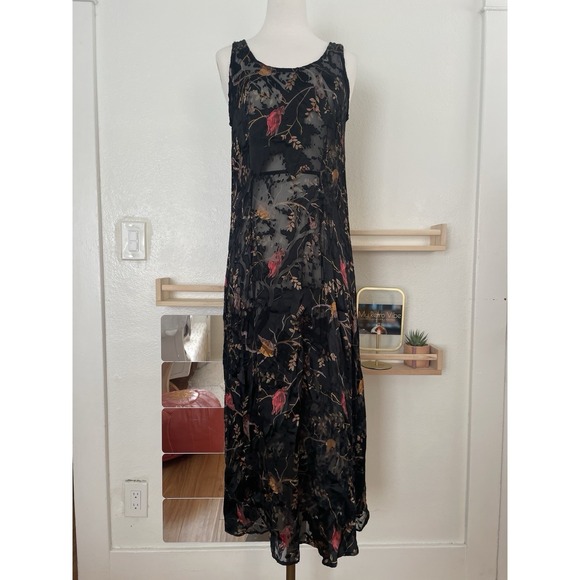 Citron Santa Monica Dresses & Skirts - Citron Santa‎ Monica Vintage 90s Sheer Silk Black Velvet Midi Dress